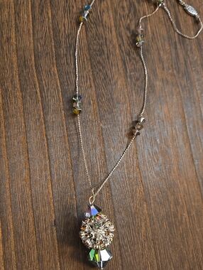 Crystal Drop Pendant Necklace - Multicolor Silver Chain